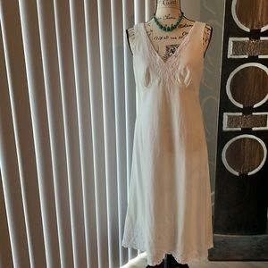 Feminine White Linen Crochet Trim Dress